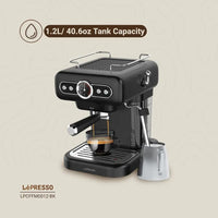 ماكينة قهوة ليبريسو ريترو اسبريسو مع مقياس الضغط ومبخر الحليب - اسود | LePresso Retro Espresso Boiler Machine with Gauge and Milk Steamer - Black