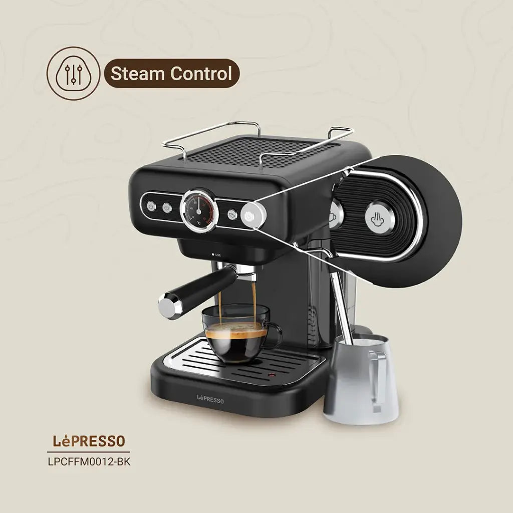 ماكينة قهوة ليبريسو ريترو اسبريسو مع مقياس الضغط ومبخر الحليب - اسود | LePresso Retro Espresso Boiler Machine with Gauge and Milk Steamer - Black