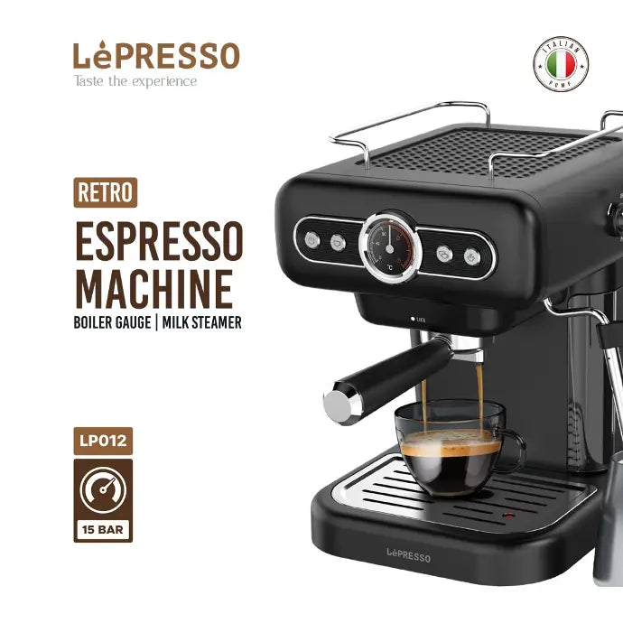ماكينة قهوة ليبريسو ريترو اسبريسو مع مقياس الضغط ومبخر الحليب - اسود | LePresso Retro Espresso Boiler Machine with Gauge and Milk Steamer - Black