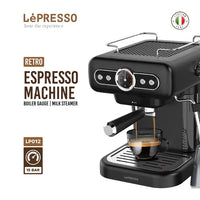 ماكينة قهوة ليبريسو ريترو اسبريسو مع مقياس الضغط ومبخر الحليب - اسود | LePresso Retro Espresso Boiler Machine with Gauge and Milk Steamer - Black