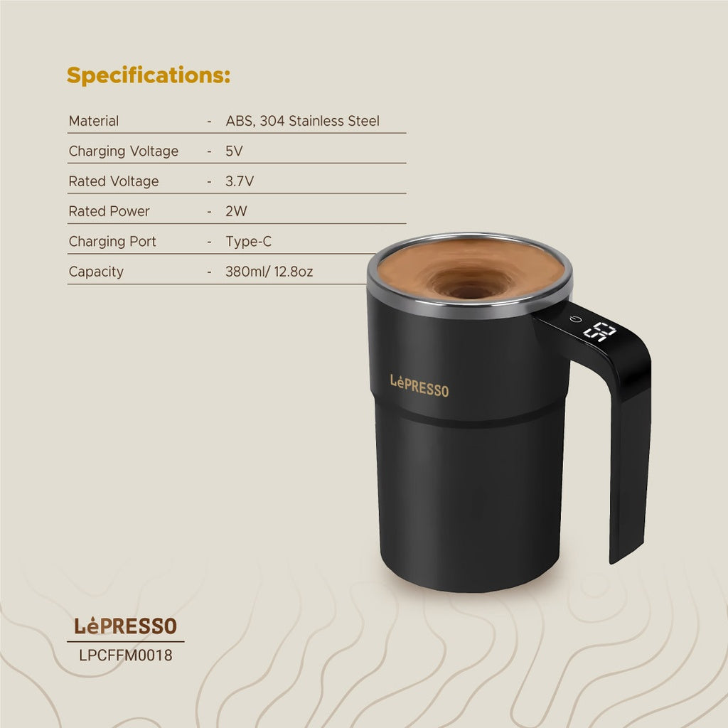 كوب التحريك التلقائي ستيرماجيك من ليبريسو - أسود | LePresso Stirmagic Auto Stirring Mug - Black