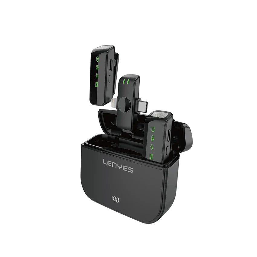 ميكروفون لافالير لاسلكي Lenyes LM203 ثنائي منافذ Type-C و Lightning بطارية 4 ساعات | Lenyes LM203 Dual Wireless Lavalier Microphone Type-C & Lightning 4H Battery