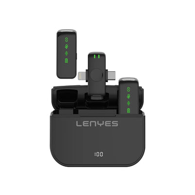 ميكروفون لافالير لاسلكي Lenyes LM203 ثنائي منافذ Type-C و Lightning بطارية 4 ساعات | Lenyes LM203 Dual Wireless Lavalier Microphone Type-C & Lightning 4H Battery