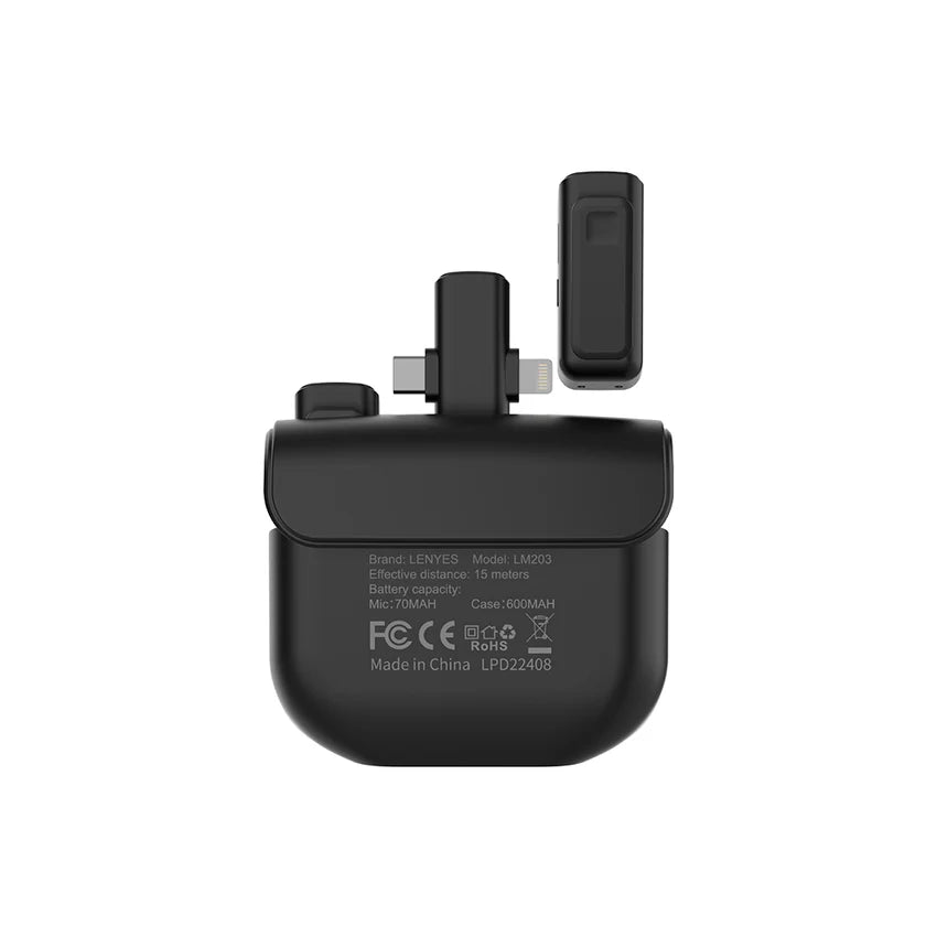 ميكروفون لافالير لاسلكي Lenyes LM203 ثنائي منافذ Type-C و Lightning بطارية 4 ساعات | Lenyes LM203 Dual Wireless Lavalier Microphone Type-C & Lightning 4H Battery