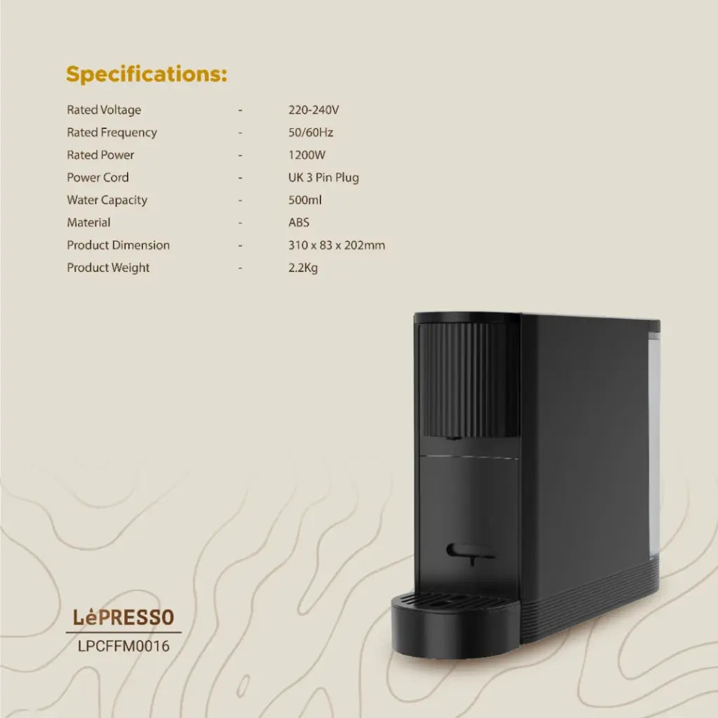 ماكينة القهوة ليبريسو بقوة 20 بار وبسعة 500 مل مع تخزين للكبسولات - اسود | LePresso 20 Bar Coffee Machine with 500ml Water Capacity and Capsule Storage - Black