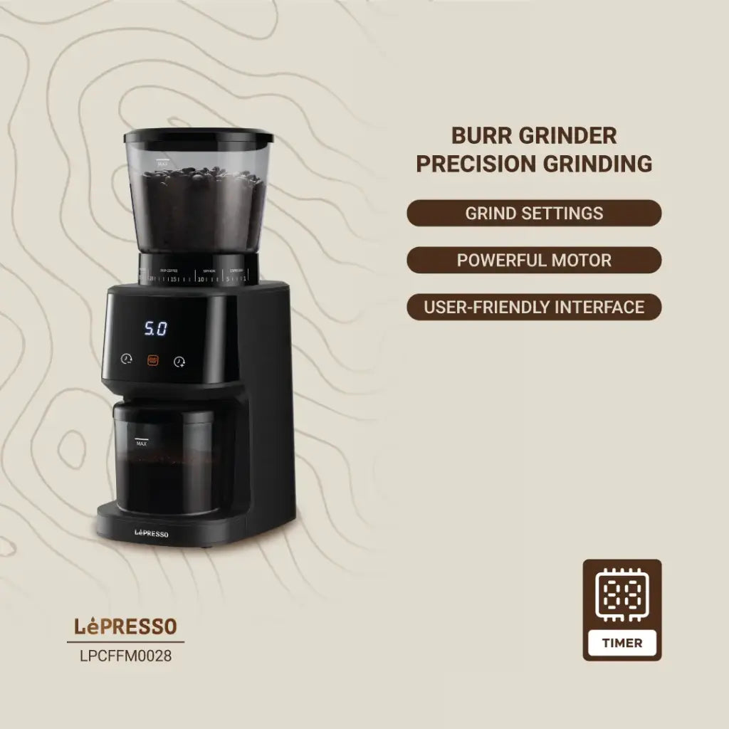 مطحنة قهوة ليبريسو الاحترافية بقدرة 165 واط بطاحونة مخروطية - اسود | Lepresso 165W Coffee Conical Burr Grinder Machine – Black