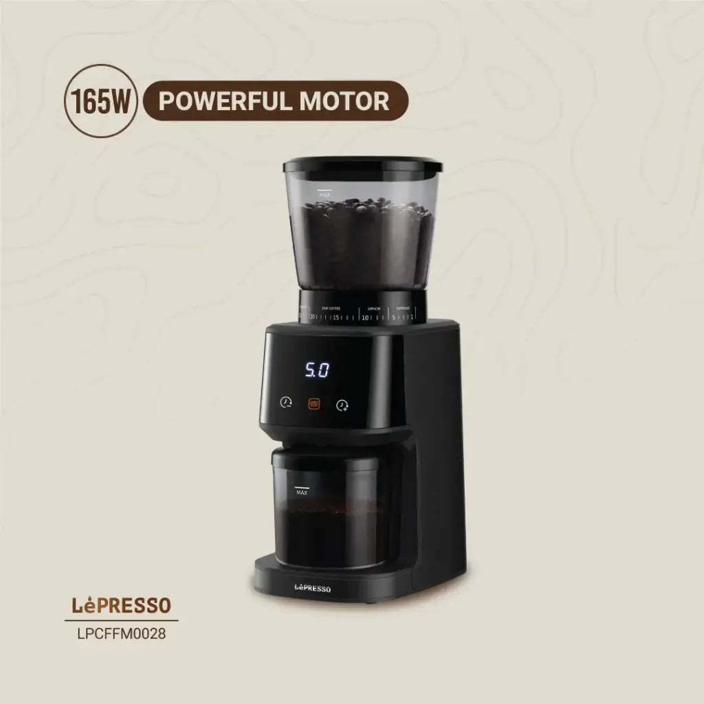 مطحنة قهوة ليبريسو الاحترافية بقدرة 165 واط بطاحونة مخروطية - اسود | Lepresso 165W Coffee Conical Burr Grinder Machine – Black