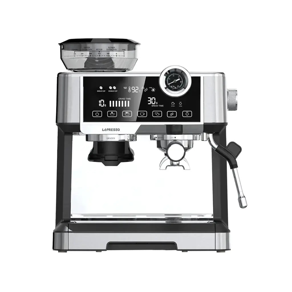 Makîneya Qehweyê ya Dual Boiler LePresso bi Hûrdankê, Pompa Zextê ya 19-bar, û Kapasîteya 2.8L - Zîv