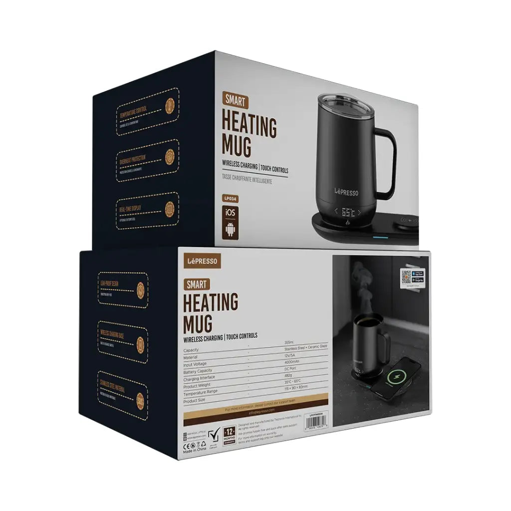 Kûpa Germkirî ya LePresso Smart 12oz bi Bala Şarjkirina Bêtêl - Reş