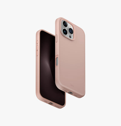 UNIQ Lino Hue liquid silicone case for iPhone 16 Pro Max Pink - front and back