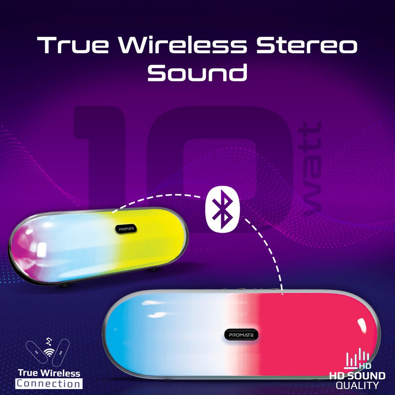 Promate LumiBar LumiSound RGB Wireless Speaker 10W 2200mAh Black-Angle