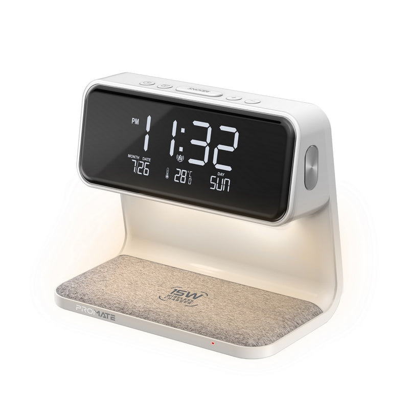 Promate Lumix-15W LED alarm clock with 15W wireless charger - main view