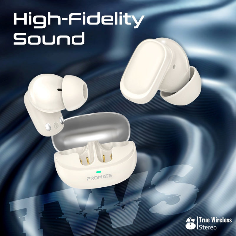 Promate Lush-Pro HD TWS Earbuds 400mAh White-Case Open