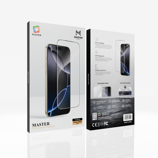 Master 3D Screen Protector Clear for iPhone 14 Pro Max | واقي شاشة ماستر ثري دي شفاف لآيفون 14 برو ماكس