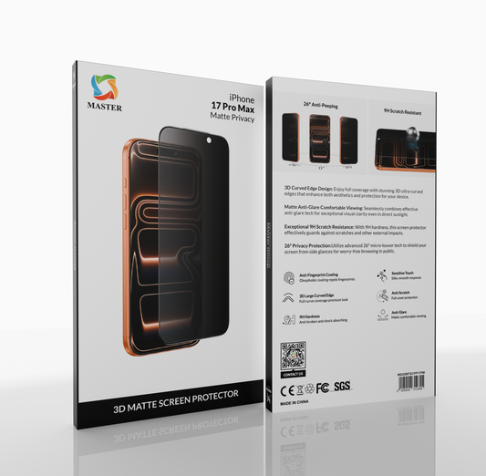 Master 3D Matte Screen Protector Privacy for iPhone 17 Pro Max | واقي شاشة 3D مات خصوصية لآيفون 17 برو ماكس