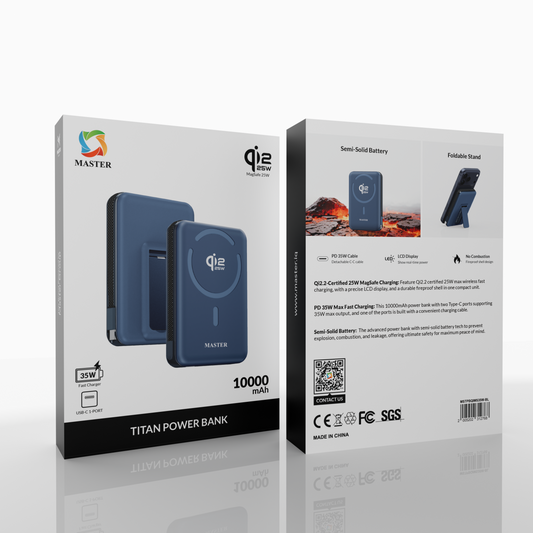 Master Titan Power Bank 10000mAh 35W Qi2.2 MagSafe 27W | باور بانك ماستر تايتان 10000ماه 35 وات Qi2.2 MagSafe 27 وات