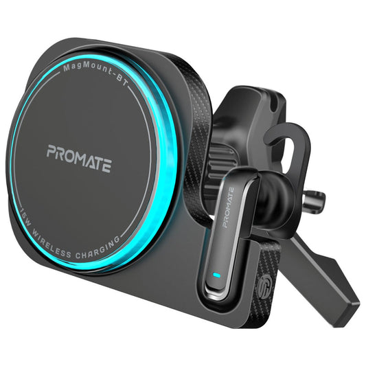 Promate MagMount-BT 15W MagSafe wireless car charger with built-in ENC earphone - main view