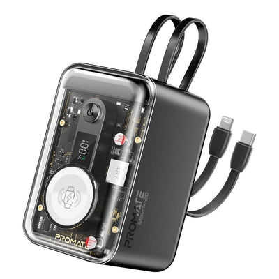 Promate Mavrix-20 Power Bank 20000mAh 65W Transparent Black-Front