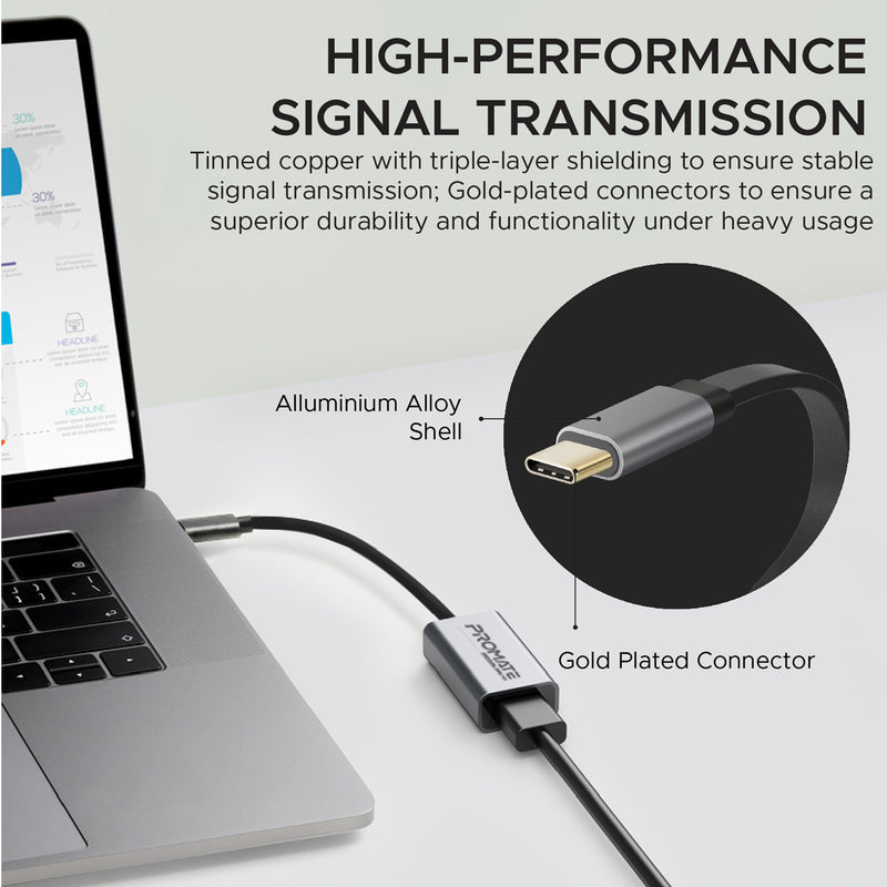 Promate MediaLink-H1 USB-C and HDMI connectors detail