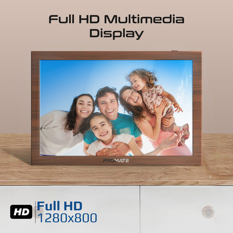Promate Memoria-10 Pine wood finish digital photo frame - angle view