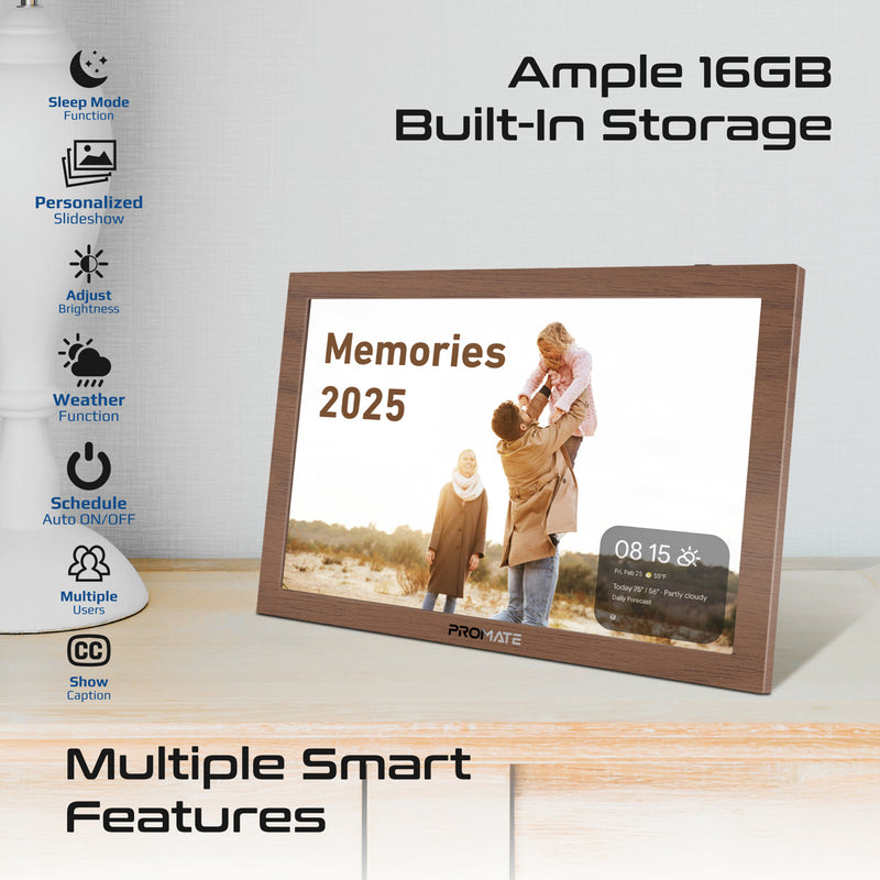 Promate Memoria-10 Pine touchscreen photo frame displaying image