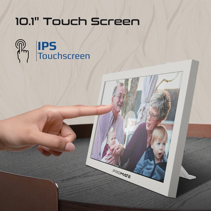 Promate Memoria-10 White digital frame on shelf in home