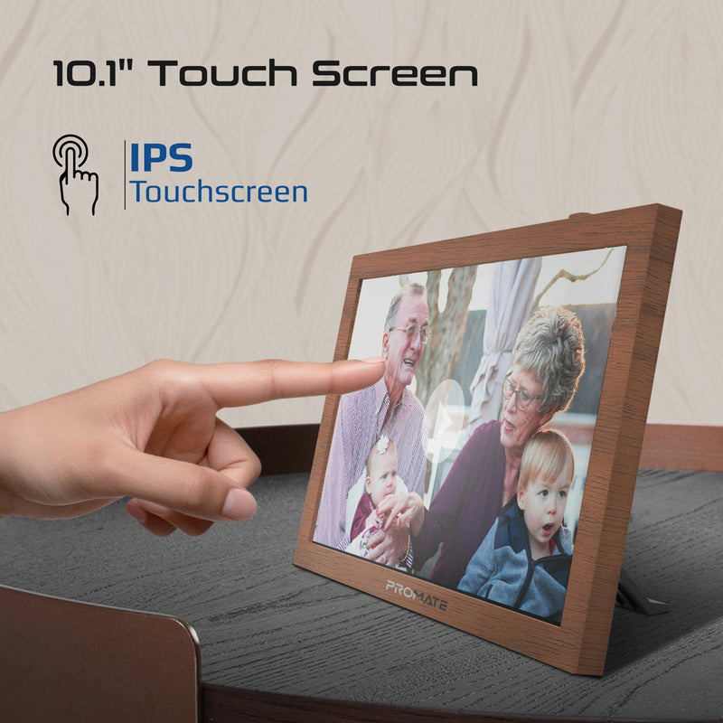 Promate Memoria-10 Pine digital frame on shelf in home