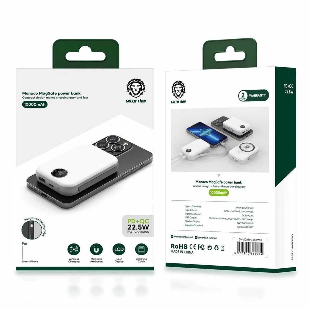 Bankeya Hêzê ya Green Lion Monaco MagSafe 10,000mAh 22.5W