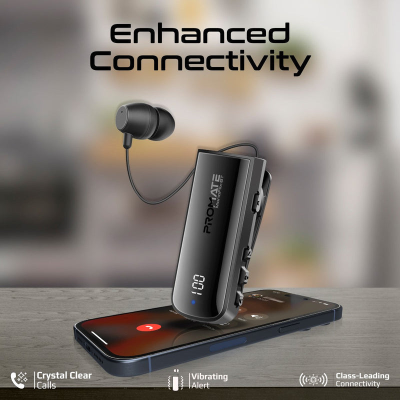 Promate MonoFlix-BT Retractable Mono ENC Earphone 150mAh Black-Detail