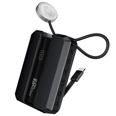 Promate Neo-10 Power Bank 10000mAh Apple Watch Charger 30W PD Black-Front