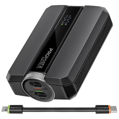 Promate Neo-10Uni Power Bank 10000mAh 30W PD Bidirectional Cable Black-Front