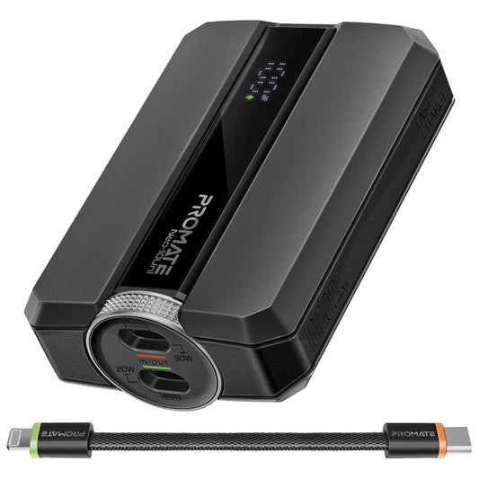 Promate Neo-10Uni Power Bank 10000mAh 30W PD Bidirectional Cable Black-Front