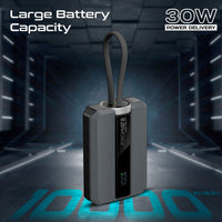 Promate Neo-10Uni Power Bank 10000mAh 30W PD Bidirectional Cable Grey-Angle