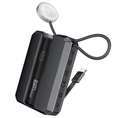 Promate Neo-10 Power Bank 10000mAh Apple Watch Charger 30W PD Grey-Front