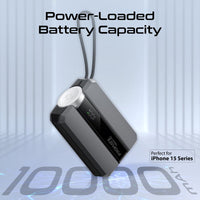 Promate Neo-10 Power Bank 10000mAh Apple Watch Charger 30W PD Grey-Angle