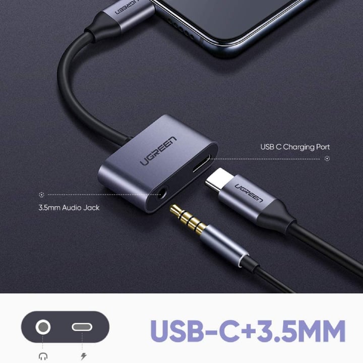 Adaptora Ugreen USB-C bo 3.5mm AUX + USB-C