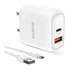 شاحن جداري أورايمو Cannon 2 Pro بقدرة شحن 18 واط مع كيبل مايكرو - أبيض | Oraimo Cannon 2 Pro 18W Charger With Micro Cable - White