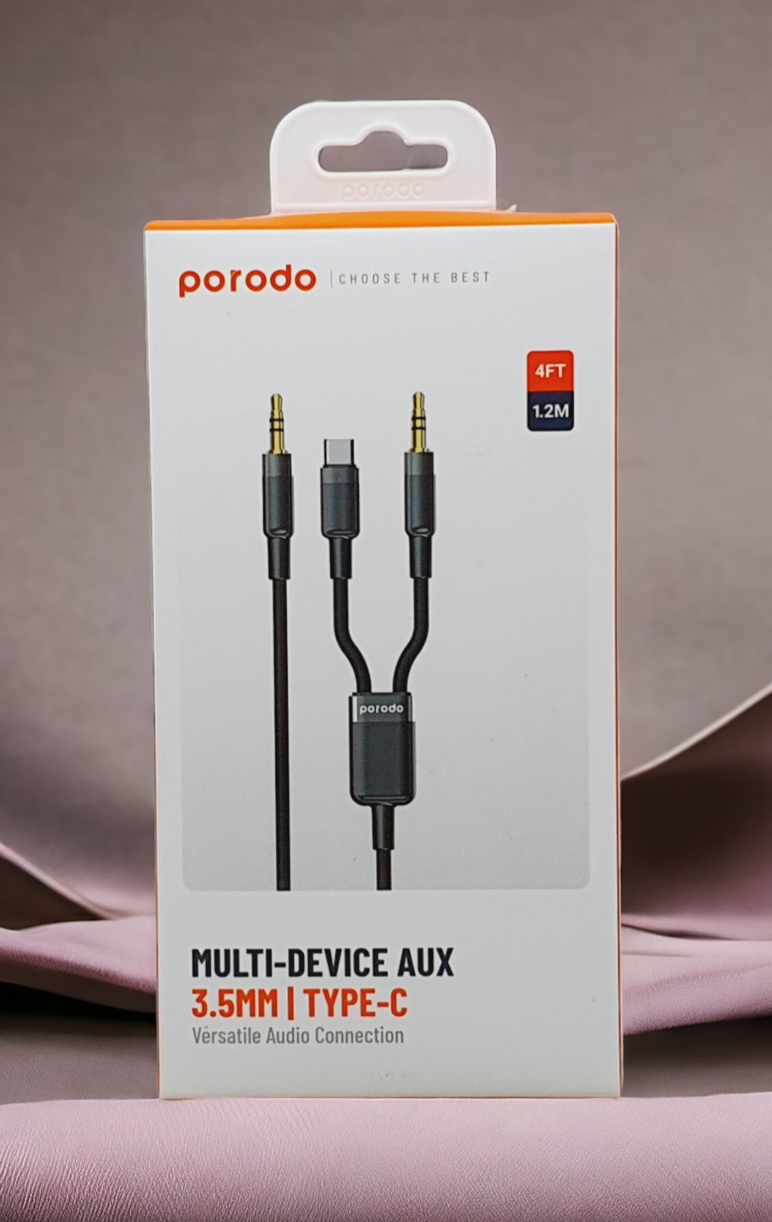 Kabloya Dengî ya Porodo 2-di-1 AUX 3.5mm bo Type-C û 3.5mm, 1.2m - Reş