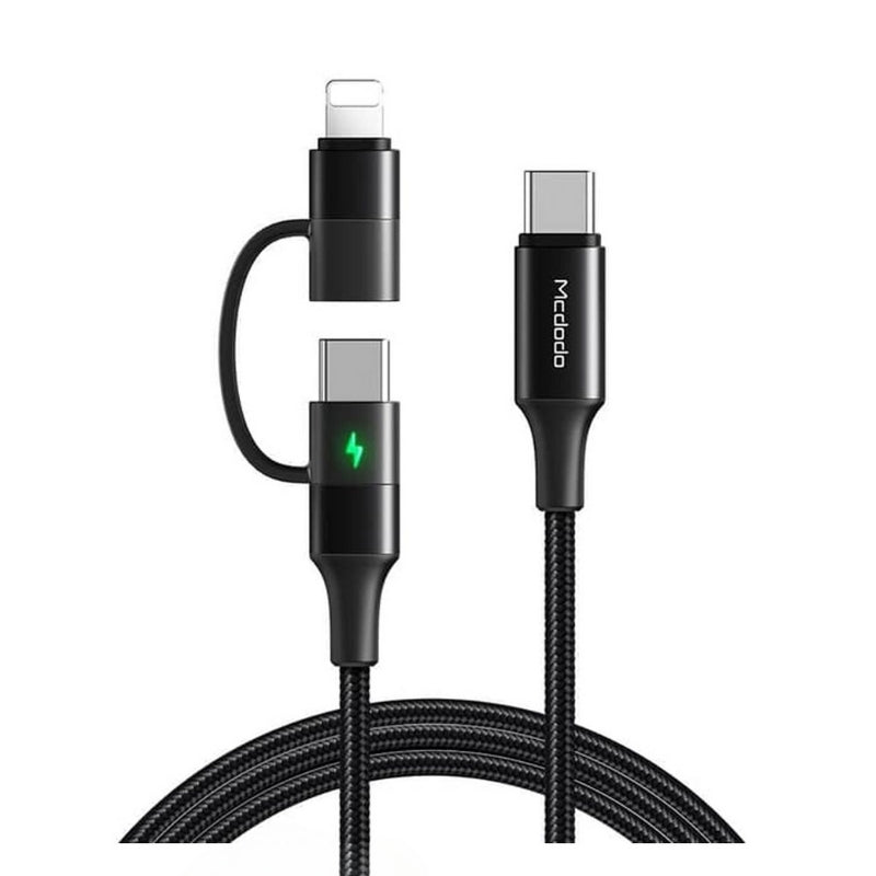 Kabloya PD ya Şarjkirina Bilez a 2-di-1 USB-C bo USB-C/Lightning ya Mcdodo, 60W, 1.8m - Reş