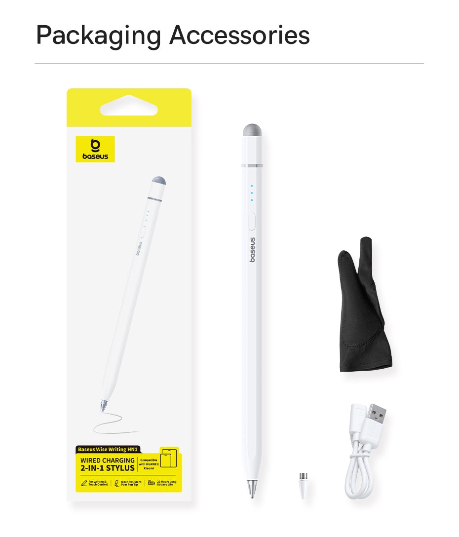 Baseus Stylus HN1 For Xiaomi Huawei Active Passive Palm Rejection Gloves Stylus Pen With USB C Cable - قلم بيسوس الذكي HN1 لأجهزة شاومي وهواوي
