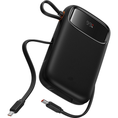 Baseus EnerFill FC31 Power Bank 10000mAh 45W Black (2 Built-in Cables) | باور بانك بيسوس إينرفيل 10000 مللي أمبير 45 واط أسود