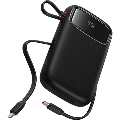 Baseus EnerFill FC31 Power Bank 10000mAh 45W Black (2 Built-in Cables) | باور بانك بيسوس إينرفيل 10000 مللي أمبير 45 واط أسود