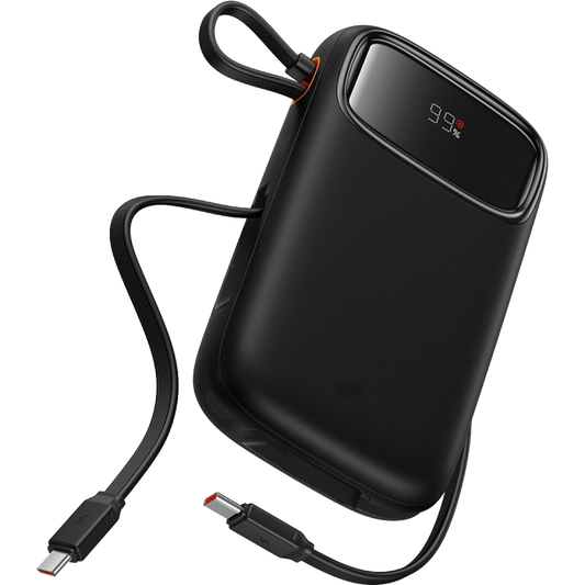 Baseus EnerFill FC31 Power Bank 10000mAh 45W Black (2 Built-in Cables) | باور بانك بيسوس إينرفيل 10000 مللي أمبير 45 واط أسود