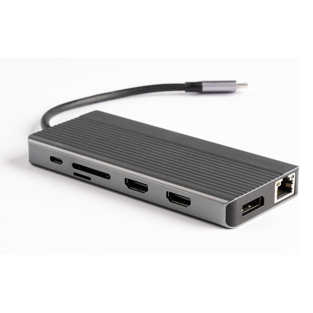 موزع باورولوجي 13 في 1, منفذ HDMI, USB, SD, Micro SD, ايثرنت ومنفذ صوت 3.5 ملم - رمادي | Powerology 13in1 USB-C Hub 4K HDMI Type-C 100W PD Ethernet USB SD MicroSD 3.5mm AUX – Dark Grey