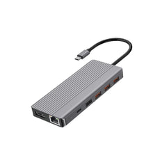 موزع باورولوجي 13 في 1, منفذ HDMI, USB, SD, Micro SD, ايثرنت ومنفذ صوت 3.5 ملم - رمادي | Powerology 13in1 USB-C Hub 4K HDMI Type-C 100W PD Ethernet USB SD MicroSD 3.5mm AUX – Dark Grey