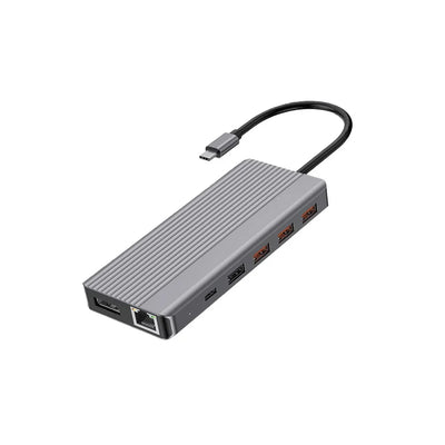 موزع باورولوجي 13 في 1, منفذ HDMI, USB, SD, Micro SD, ايثرنت ومنفذ صوت 3.5 ملم - رمادي | Powerology 13in1 USB-C Hub 4K HDMI Type-C 100W PD Ethernet USB SD MicroSD 3.5mm AUX – Dark Grey