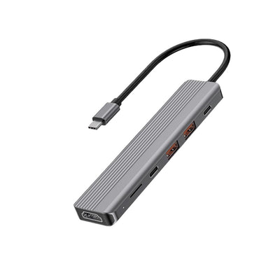 Hub-a 4K HDMI USB-C ya 6-di-1ê ya zirav a Powerology bi şarjkirina bilez a 100W û MicroSD - gewrê tarî