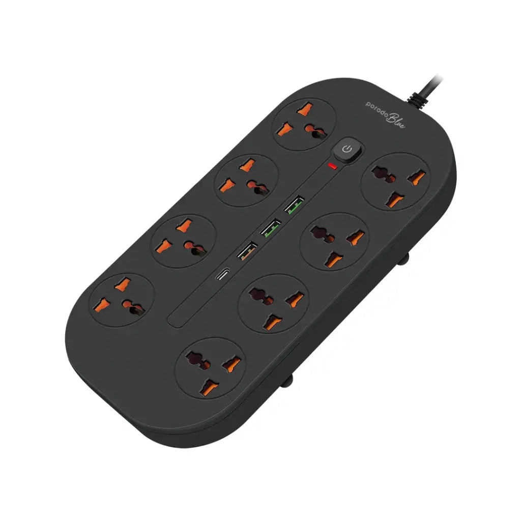 وصلة كهربائية بورودو بلو ب 8 مخارج AC  - اسود | Porodo Blue 8 AC Power Strip - Black