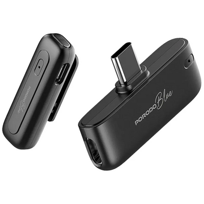 Porodo Blue Clip Mic Pro Wireless Microphone - Black | ميكروفون بورودو بلو كليب مايك برو اللاسلكي - أسود