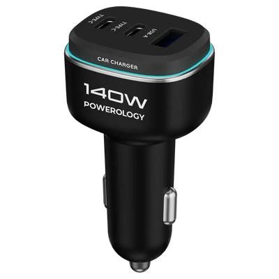 شاحن سيارة باورولوجي 140 واط ثلاثي المنافذ – شحن سريع USB-C و USB | Powerology 140W Triple-Port High Power Car Charger Fast Charging